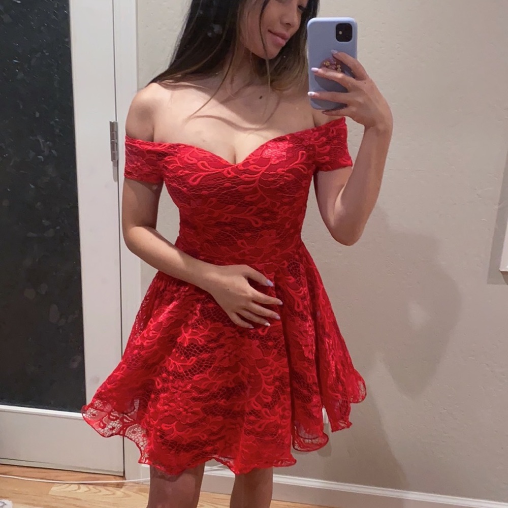 Red Lace Off the Shoulder Dress Windsor